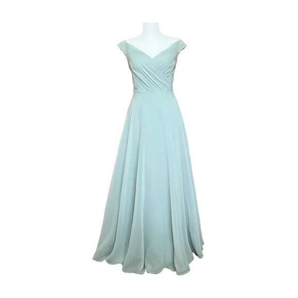 David's Bridal Womens Maxi Gown Dress Size 0 Sage Green Bridesmaid Prom Formal - Picture 1 of 13